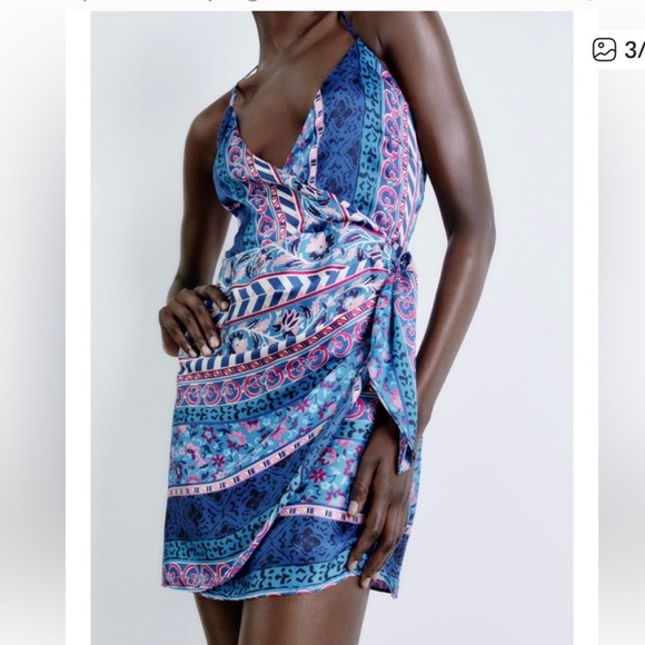 zara Dresses & Skirts - Zara Blogger Fave Blue Scarf Print Satin Wrap Strapy Backless Resort Wear Dress